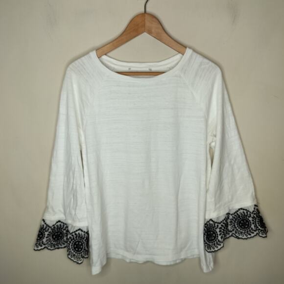 Ann Taylor Loft Embroidered Top Flared Sleeve - Picture 1 of 7
